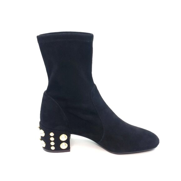 Stuart Weitzman Odetta 50 Booties Faux Pearl Black Suede Womens US 7.5 B - Picture 2 of 11